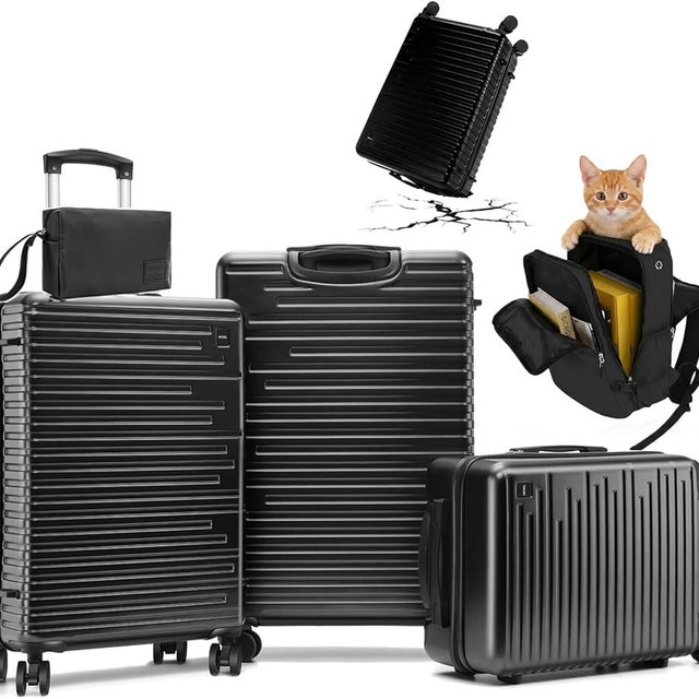 Hoteel Luggage Sets 5 Piece, 4-Year Warranty, Carry-On Luggage with Dual-Spinner Wheels, PC+ABS Hardside Suitcase Set with TSA Lock, Durable Large Suitcase, Black(20/24/28/DB/TB)