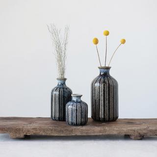 3-Piece Embossed Stoneware Vase Set