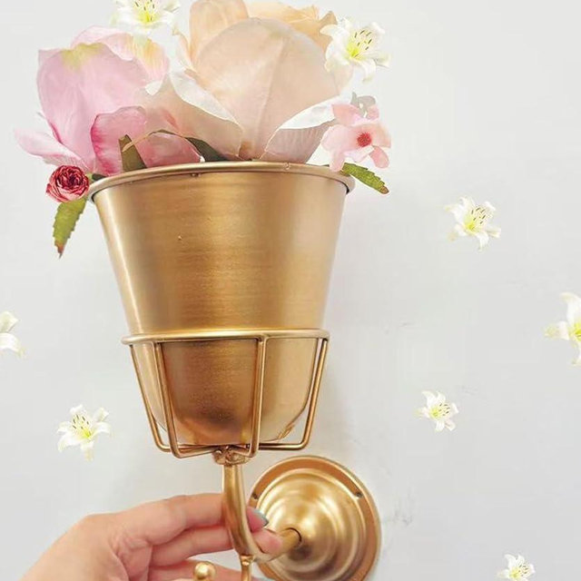Handcrafted Opal Wall Vessel,Vintage Brass Container Vase, Versatile Hanging Organizer,Wall Vessel Vases for Flowers,Bedroom Room Living Room for Kitchen Bathroom Organize Decoration (Gold)