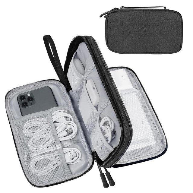Lcsmaokin Electronics Travel Organizer,Portable Waterproof Electronic Travel Storage Bag for Small Charging Cord Storage,Charger,Small Electronics,SD Card etc,for Travel,Business - Black