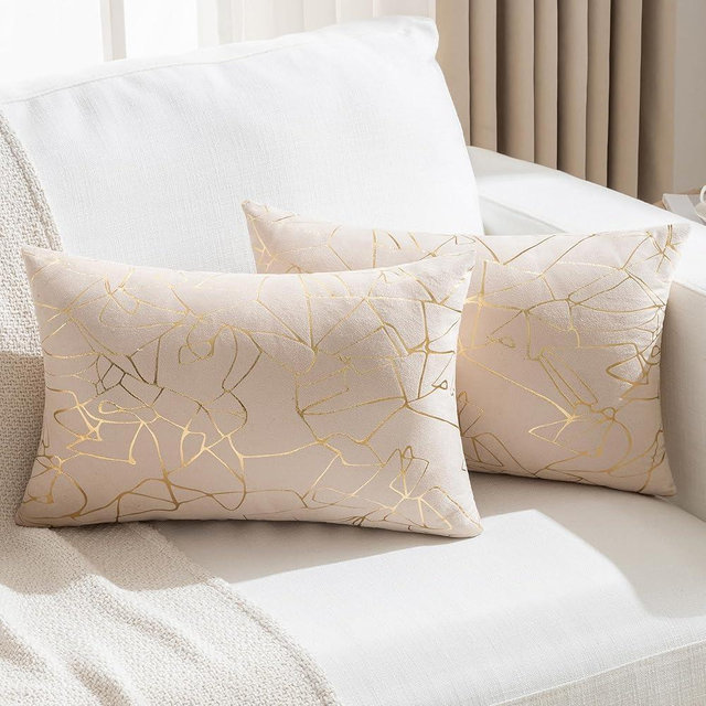 JELLYMONI Sparkling Decorative Pillow Covers Set of 2, 12 x 20 inch Glitter Decorative Pillow Shams for Couch, Sofa, Bed - Soft, Sparkling Metallic Home Décor (Gold Champagne)