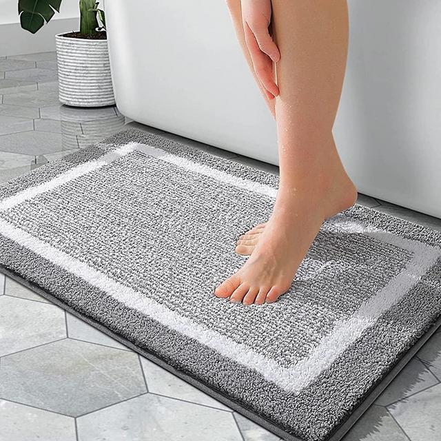 OLANLY Bathroom Rugs, Extra Soft and Absorbent Microfiber Bath Mat, Non-Slip, Machine Washable, Quick Dry Shaggy Bath Carpet, Suitable for Bathroom Floor, Tub, Shower (Grey and White, 24 x 16 Inches)