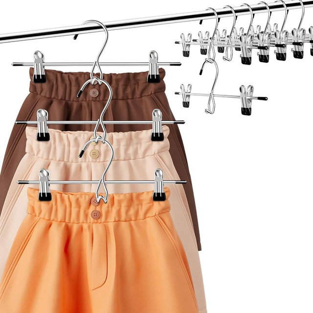 Hangers,Pants Hangers Space Saving Hangers with Clips,Stackable Skirt Hangers,Hanging Closet Organizer and Storage -Clothes Hangers- 8 Pack