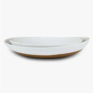 Mora Ceramic Large Serving Bowls- Set of 2 Oval Platters for Entertaining. Modern Kitchen Dishes for Dinner, Fruit, Salad, Turkey, etc. Oven, Dishwasher Safe, 55/35 oz, 13.5" / 11.8" - Vanilla White