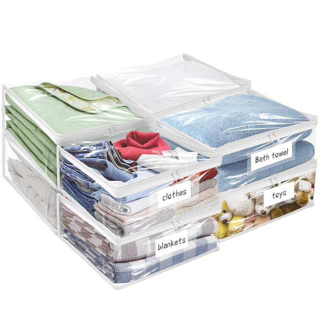 Kikerike Plastic Storage Bags with Easy-Glide Zipper, Pack of 8, Durable Clear Vinyl Zippered Storage Bags for Clothes Sweaters Comforters Blankets Sheets Bedding (25 x 21 x 11 Inch, White)