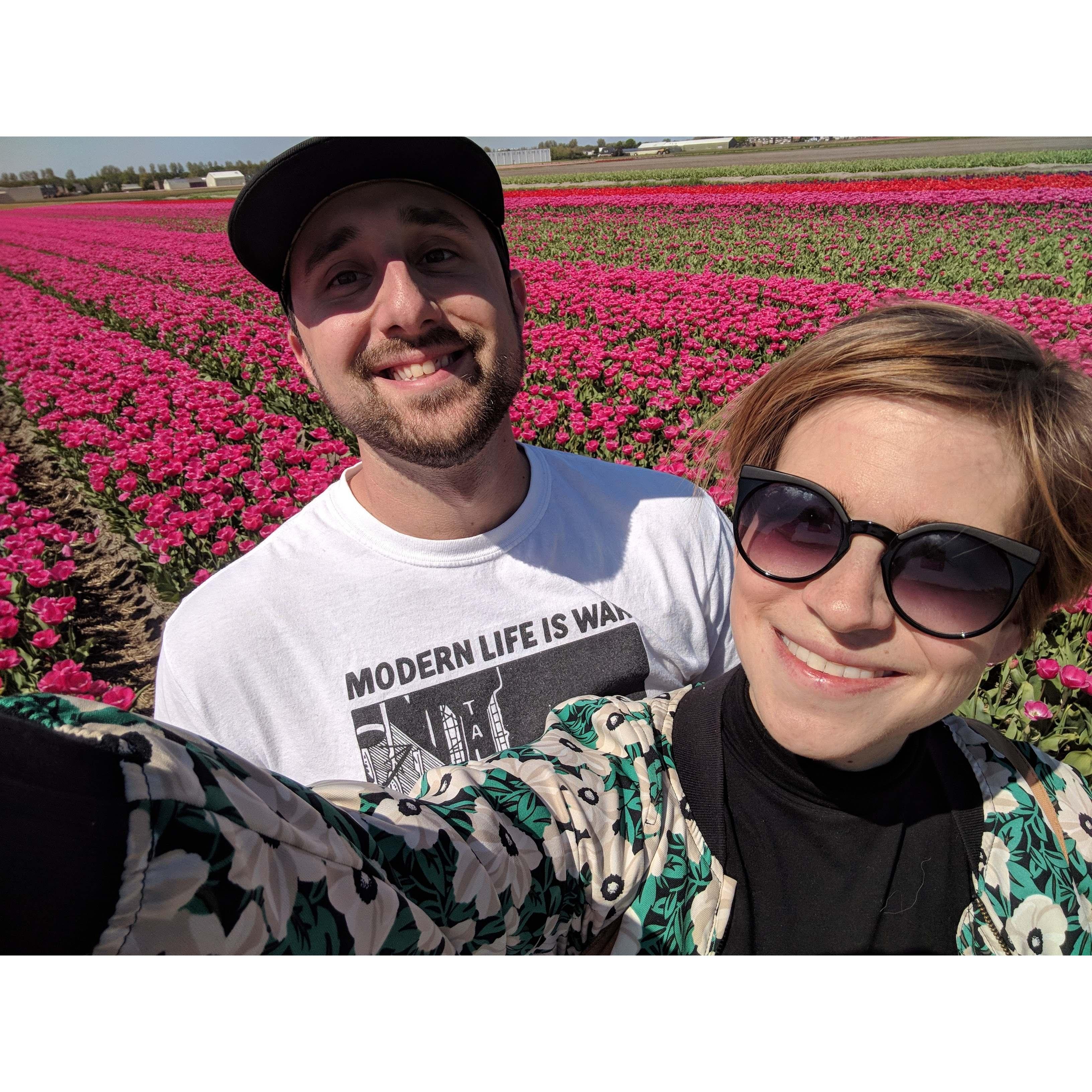 Bike ride through the tulip fields in the Netherlands. Laura was 5 months pregnant here