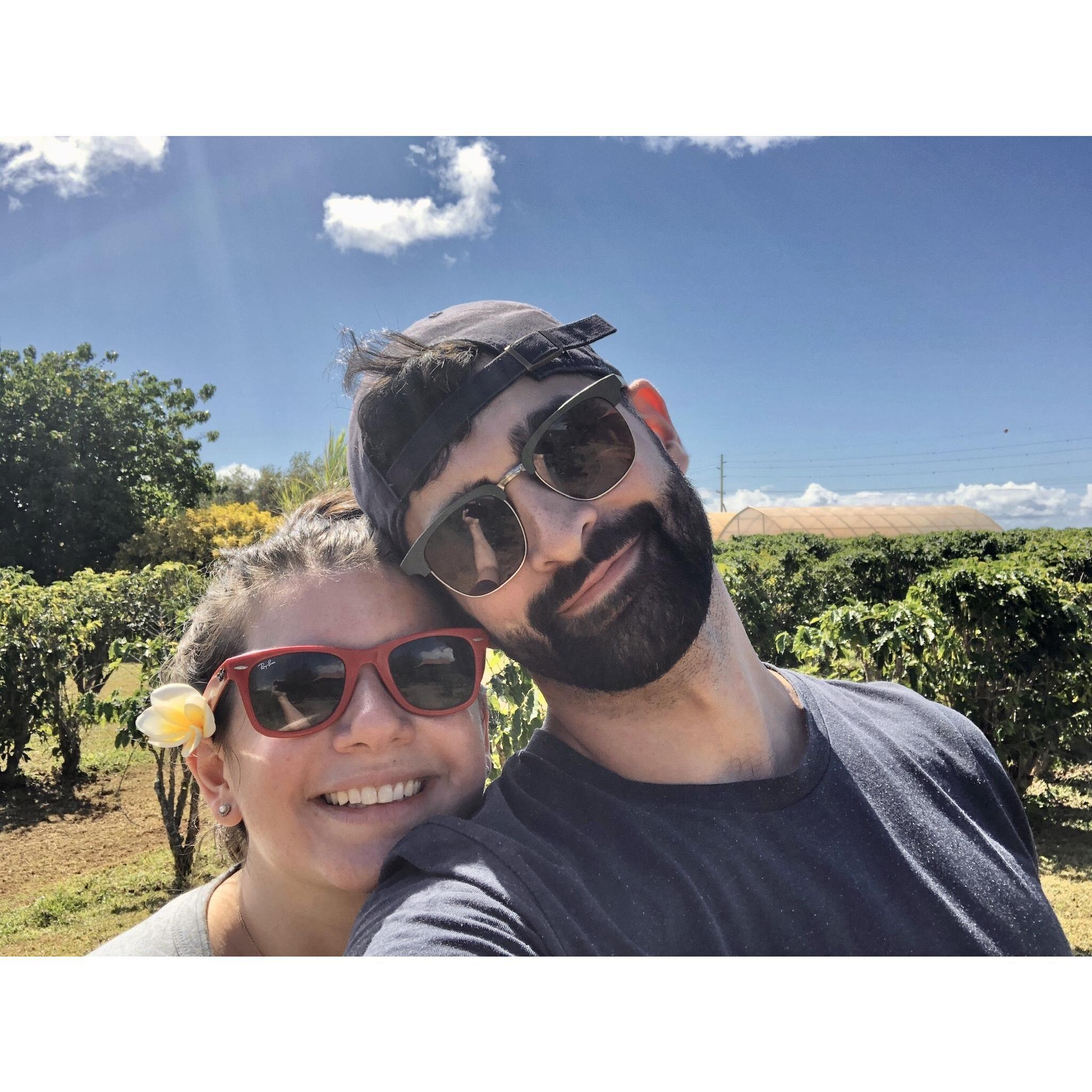 A picture of us touring Kauai Coffee Co., the largest coffee farm in the US. We're big coffee drinkers, so we were very happy. :)