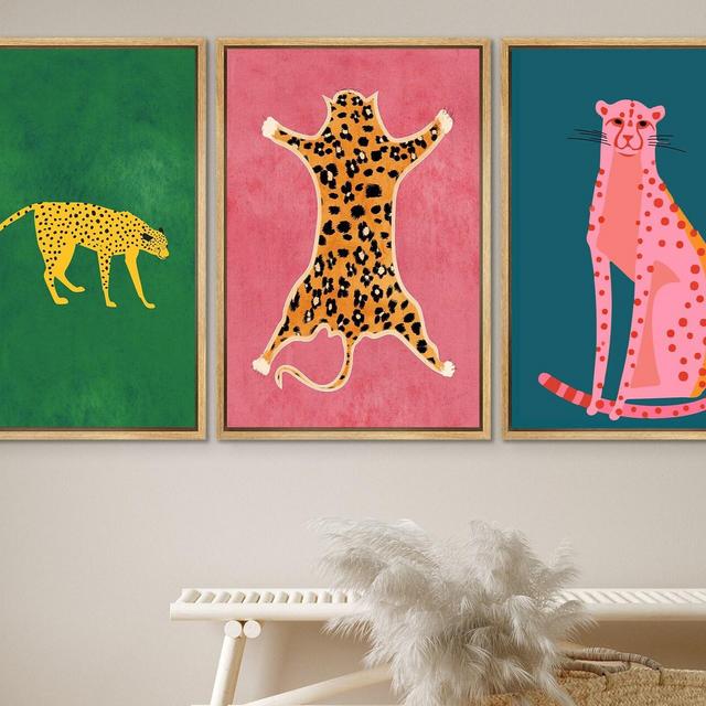 DustinWay Framed Canvas Print Wall Art Set Cheetah Cats Animal Modern Boho Art Preppy Room Decor