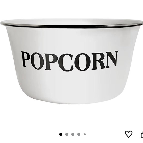CWI 3.7-Quart Enamelware Popcorn Bowl - Round White Dish with Black Touches for Cinema Nights and Camping - Classic White with Black Rim, Durable (1 bowl)