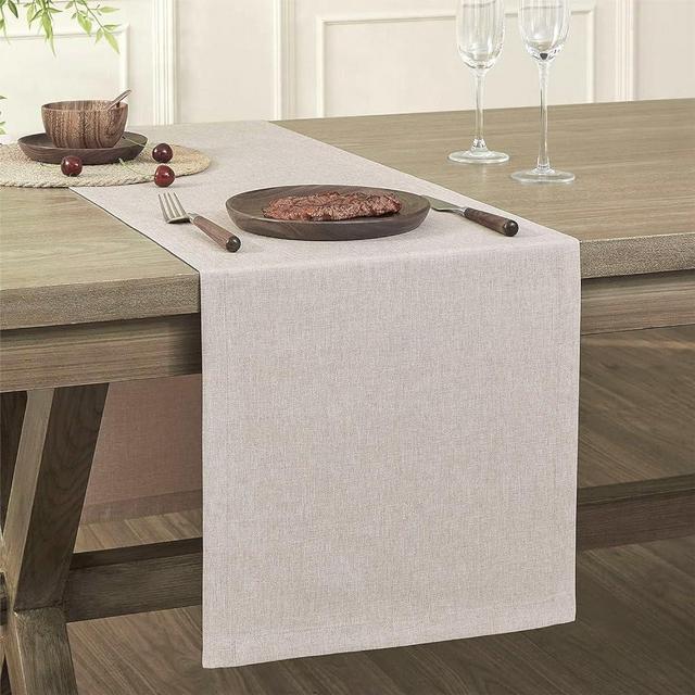 ZeeMart Basic Linen Style Table Runner, 14 x 48 Inch Light Natural Chambray, Rustic Farmhouse Neutral Table Runners 48 Inches long, Everyday Polyester Table Runner - Machine Washable & Easy Care
