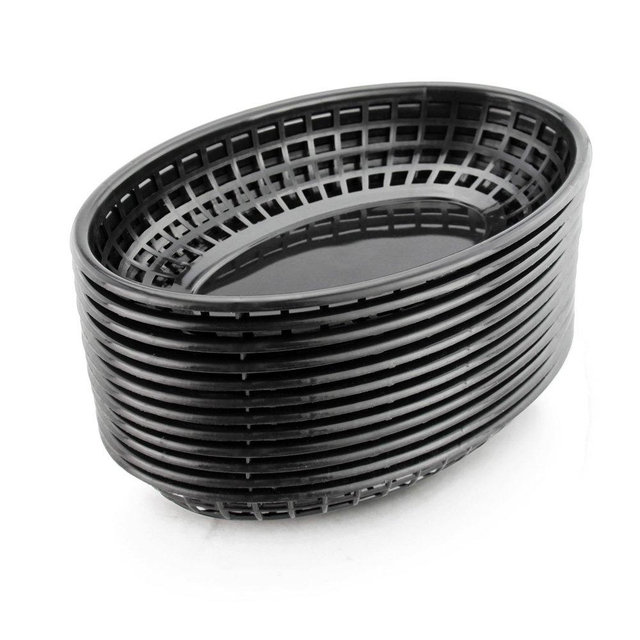 New Star Foodservice 44140 Fast Food Baskets, 9 1/4-Inch x 6-Inch Oval, Set of 12, Black