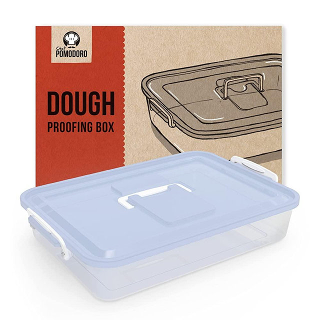 Chef Pomodoro Dough Proofing Box, 14 x 11-Inch, Fit 4-6 Dough Balls, Household Pizza Dough Tray Kit (Blue)