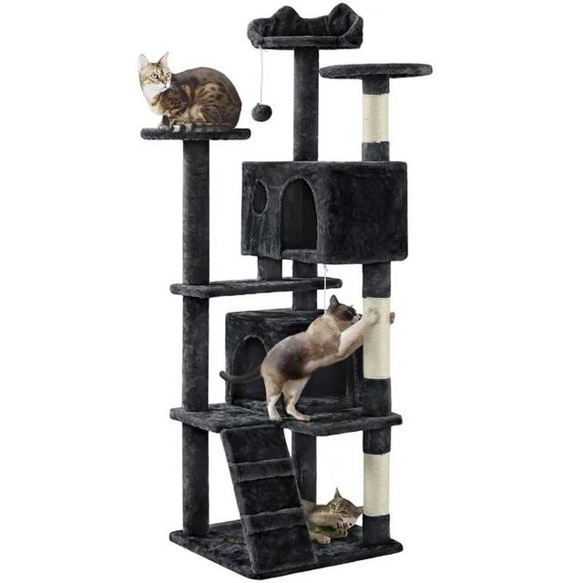 Topeakmart Multilevel Plush Cat Tree with 2 Condos - Black, 61.5 Inches