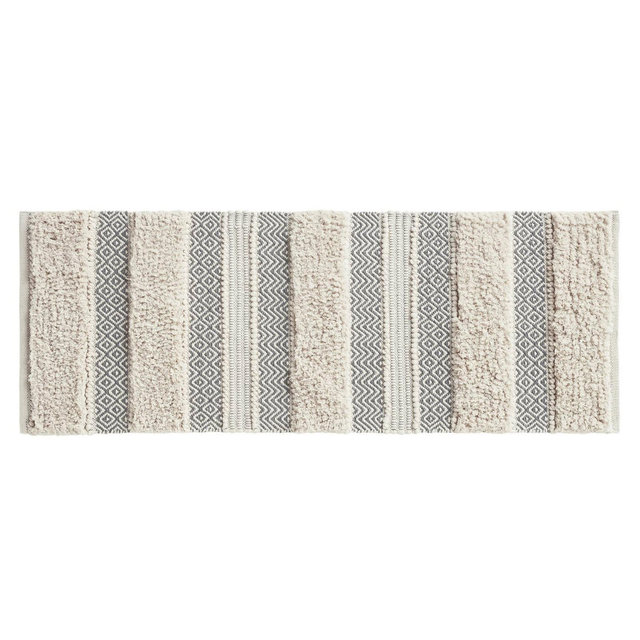 22"x58" Striped Ashen Woven Textured Bath Rug Gray - Ink+Ivy