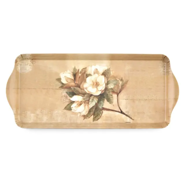 Pimpernel Sugar Magnolia Sandwich Tray - Rectangular Melamine Snack Tray with Blooming Floral Design, Pink & Green Tones - Dishwasher Safe