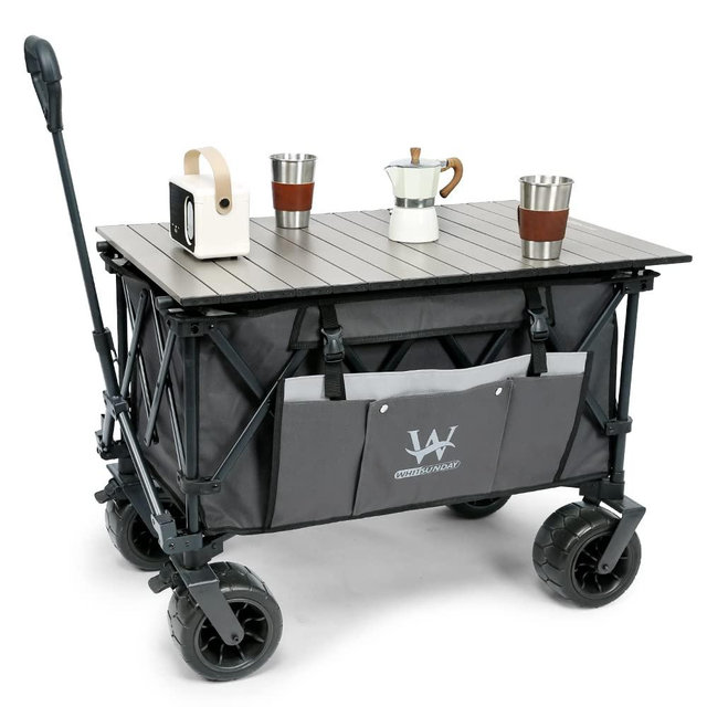 Whitsunday Collasible Wagon, Large Capacity 400Lbs, All-Terrain Wheels Heavy Duty Utility Wagon for Gardening Shopping Fishing Camping Outdoor Picnic Grey