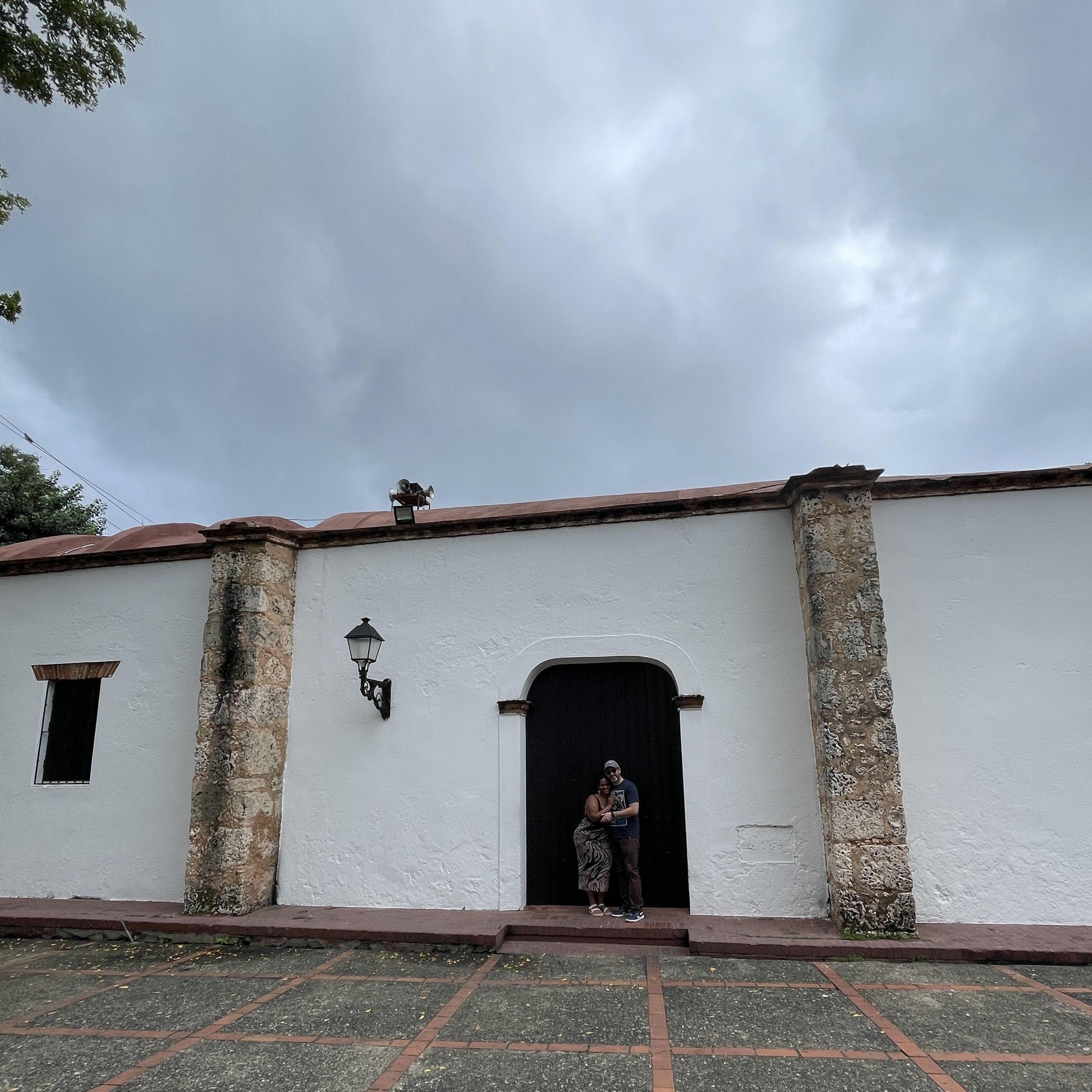 In front La Iglesia de San Miguel, Cal's neighborhood church in Santo Domingo.