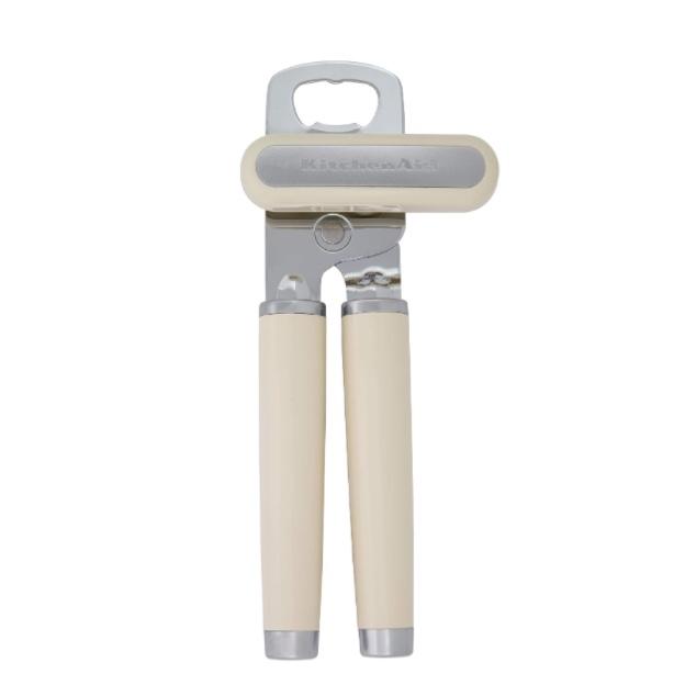 KitchenAid Classic Multifunction Can Opener and Bottle Opener Easy to Use, Razor Sharp Stainless Steel Cutting Wheel, Soft Ergonomic Handles, Almond Cream
