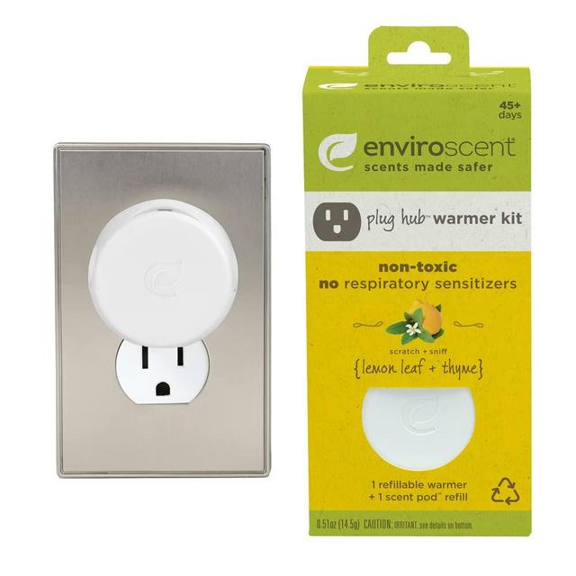 Enviroscent Non-Toxic Plug-in (2-Piece Set) Room & Home Air Freshener Kit (Lemon Leaf + Thyme) Infused with Essential Oils | 1 Refillable Plug Hub & 1 Liquidless Scent Pod
