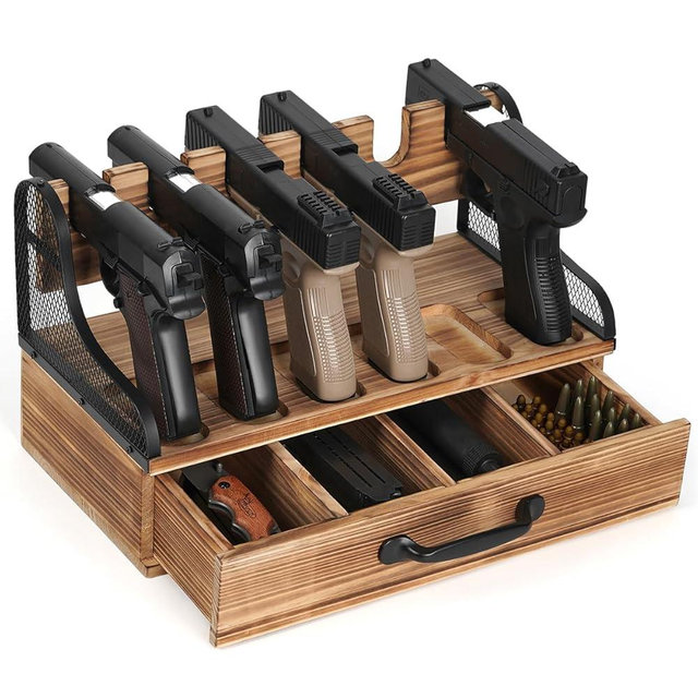 handrong Pistol Rack,Adjustable Pistols Holder for Gun Safe, Wood Handgun Rack,Pistol Stand for Handguns,Gun Rack Holder Storage, Gun Safe Organizer Accessories,Guns Gift for Men (Torched Wood)