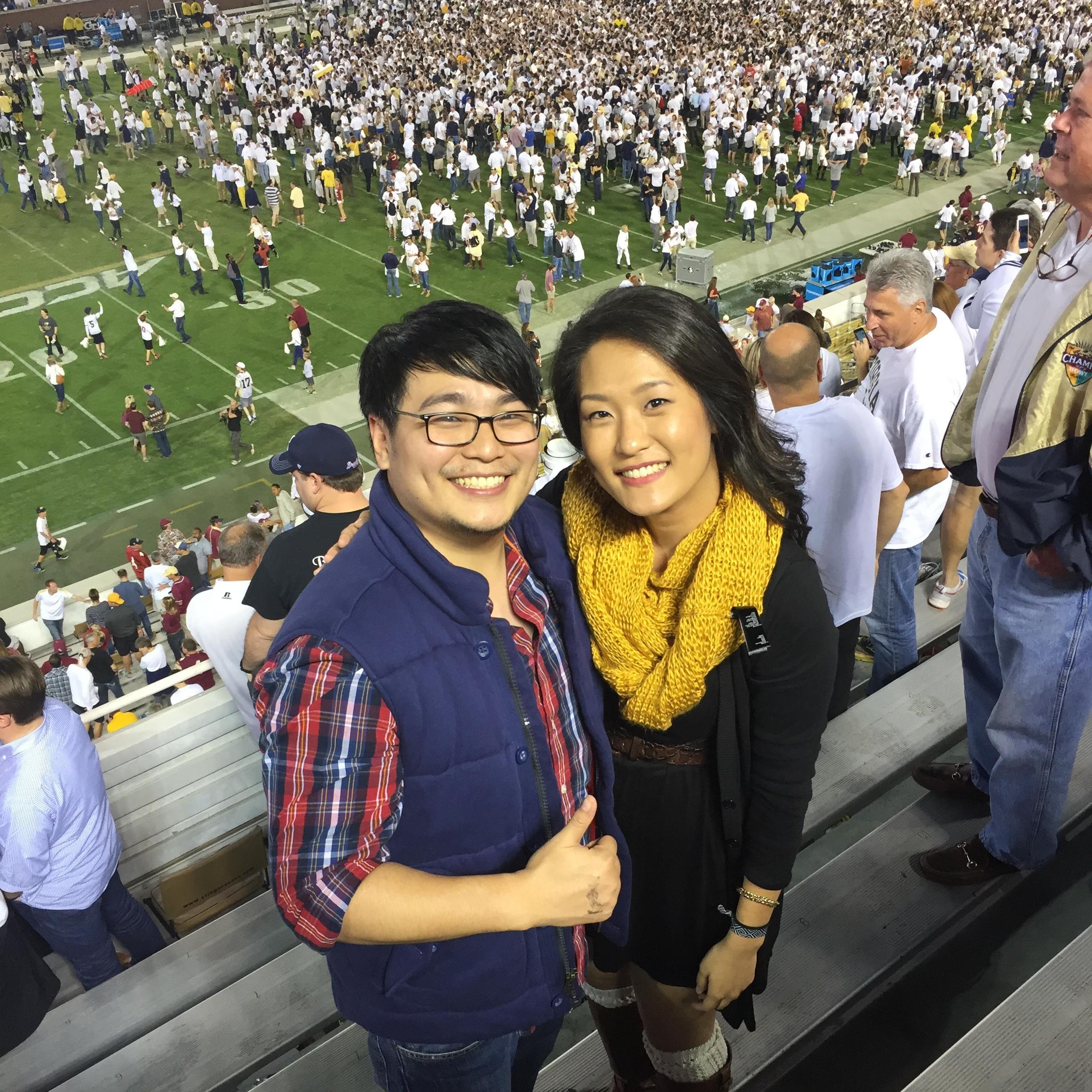 This one time Cindy wore a black dress to a white out GA Tech game....