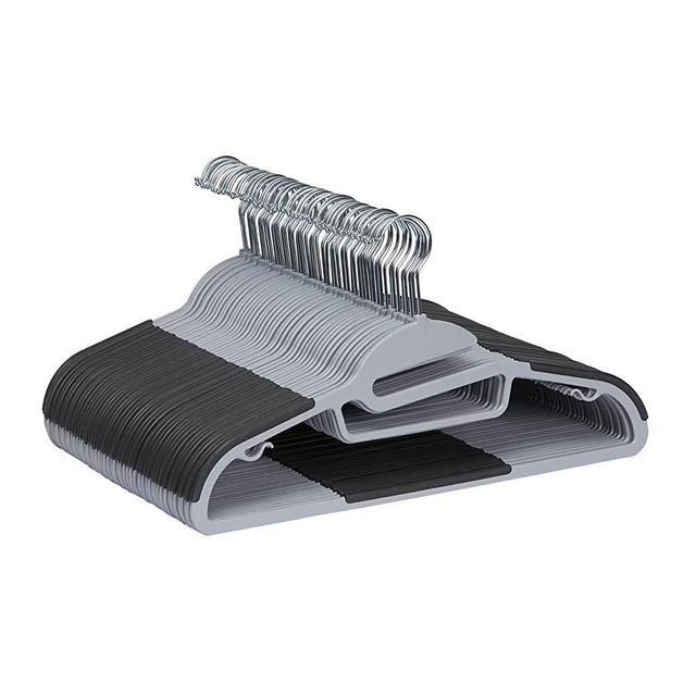 Amazon Basics Rubber Coated Plastic Hangers - Grey, Pack of 50