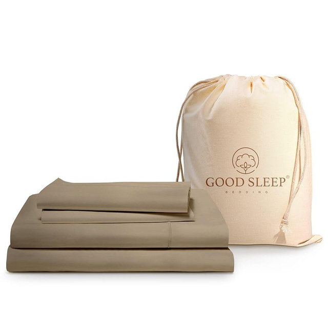 Good Sleep Bedding Queen Sheets Set - 4 Piece, 100% Cotton Sheets Queen Size Set, 800 Thread Count 16" Deep Pocket Queen Sheet Set, Soft & Breathable Bedsheets Queen Size with Pillow Cases - Taupe