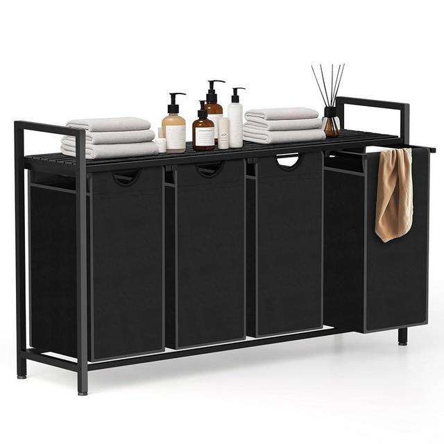 Sonharlar Laundry Hamper, Laundry Sorter with 4 Pull-Out Removable Oxford Fabric Bags Cloth Laundry Basket 4 x 10 Gallons (Black and Charcoal Black)