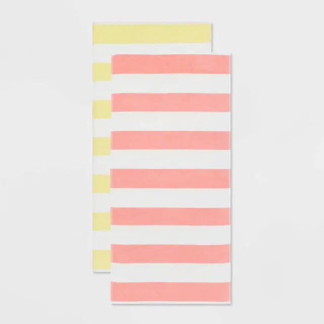 2pk Striped Beach Towel Bundle Peach/Yellow - Sun Squad™