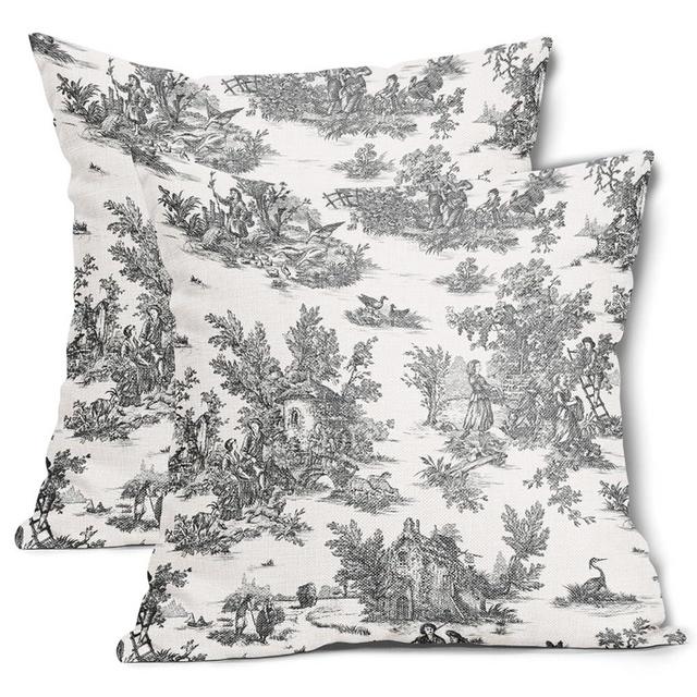 aportt French Country Pillow Covers Set of 2 18x18 Inch Vintage Toile Black Beige Cotton Linen Polyester Decorative Throw Pillow Case Cushion Cover for Bedroom Sofa Living Room Couch Chair Office