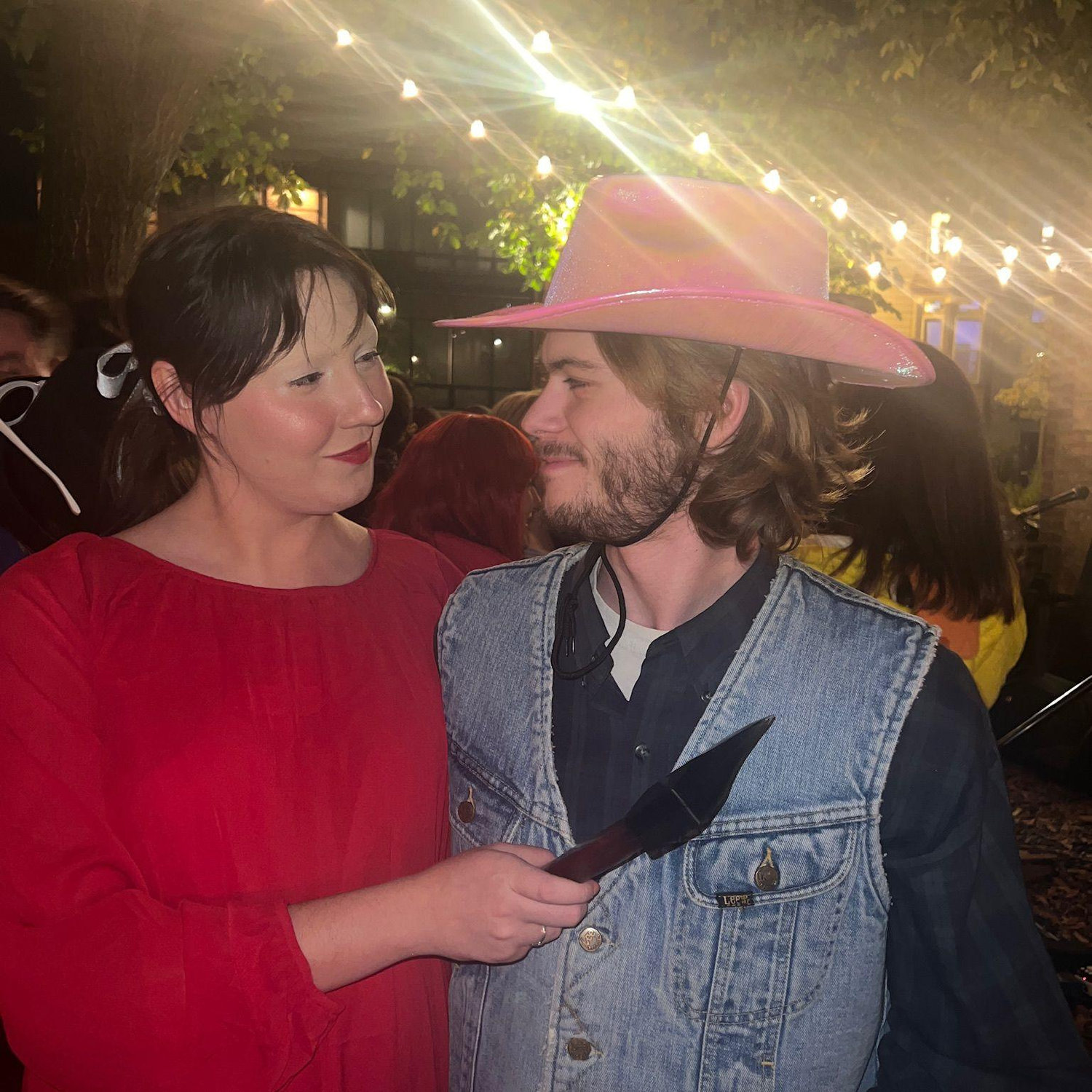 Pearl (from the movie Pearl) and pink pony cowboy. Nat loves Halloween