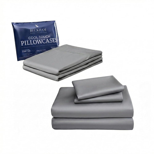 Beckham Hotel Collection 4-Piece Cotton Sheet Set with 2 Additional Cooling Pillowcases for Hot Sleepers, King, Dark Gray
