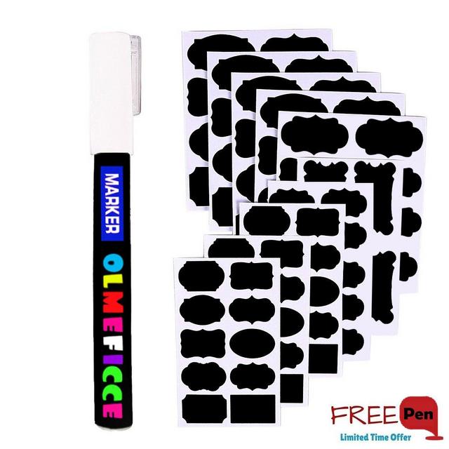 Chalkboard Labels Complete Bundle - 96 Premium Reusable Chalkboard Stickers with 3MM White Chalk Marker