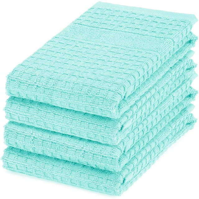 DecorRack 4 Pack Large Kitchen Towels, 16" x 27", Set of 4 100% Cotton Waffle Weave Absorbent Dish Cloths for Kitchen Cleaning, Mint (Pack of 4)