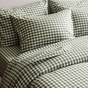 Classic Organic Percale Gingham Deluxe King Bedding Bundle in Olive