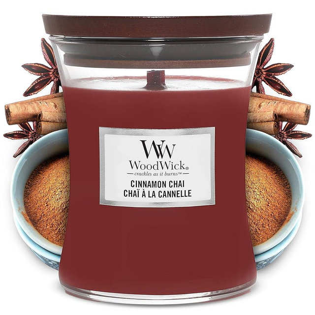 Woodwick Medium Hourglass Scented Candle, Cinnamon Chai with Crackling Wick, Burn Time: Up to 60 Hours