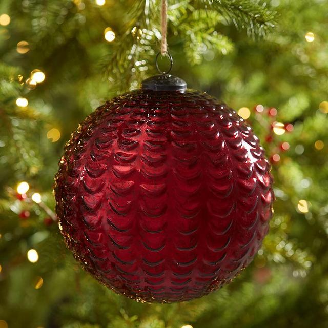 Oversized Mercury Glass Ornaments, Red, 8" Sphere, Set of 3