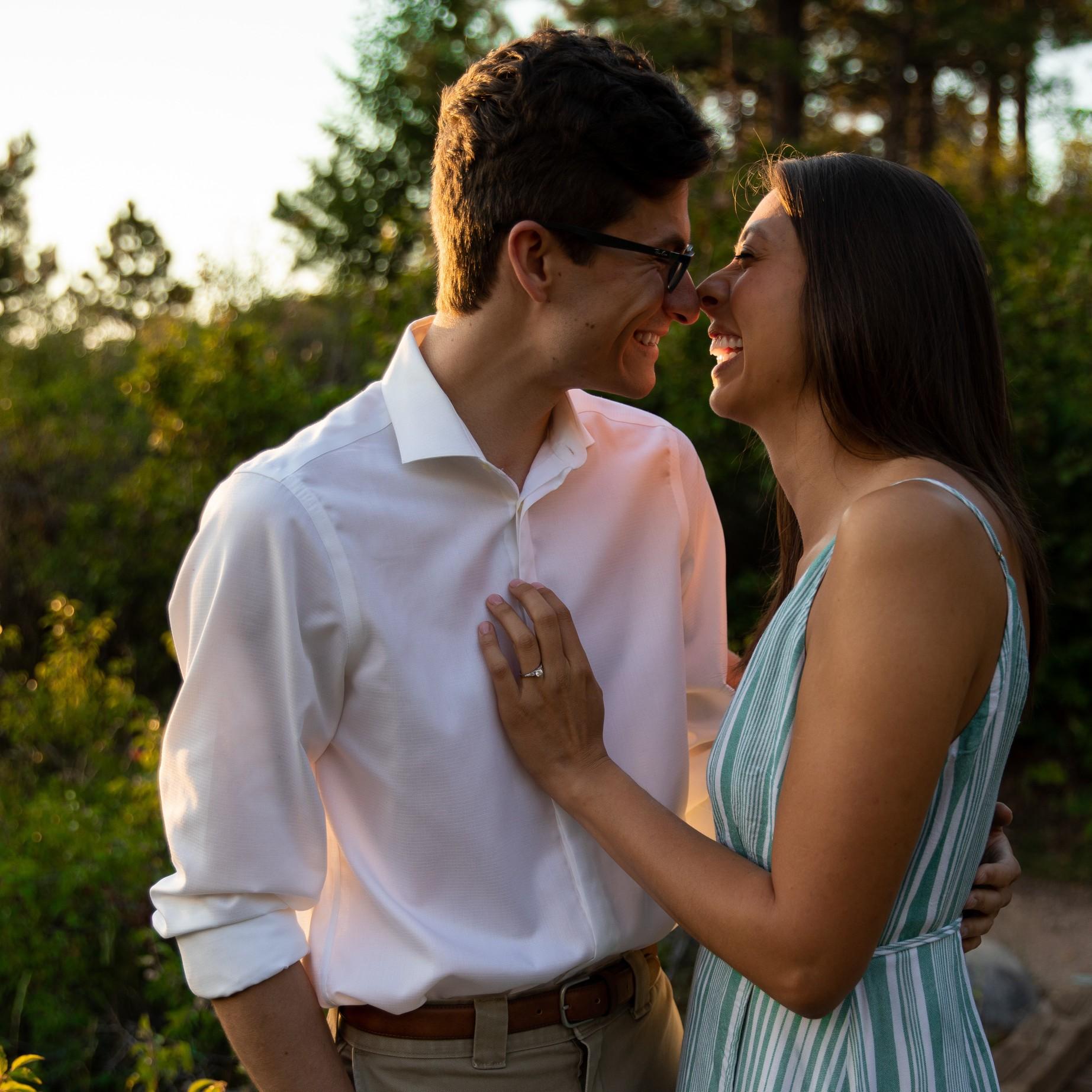 Engagement pictures while hiking Arthur's Rock in Fort Collins.