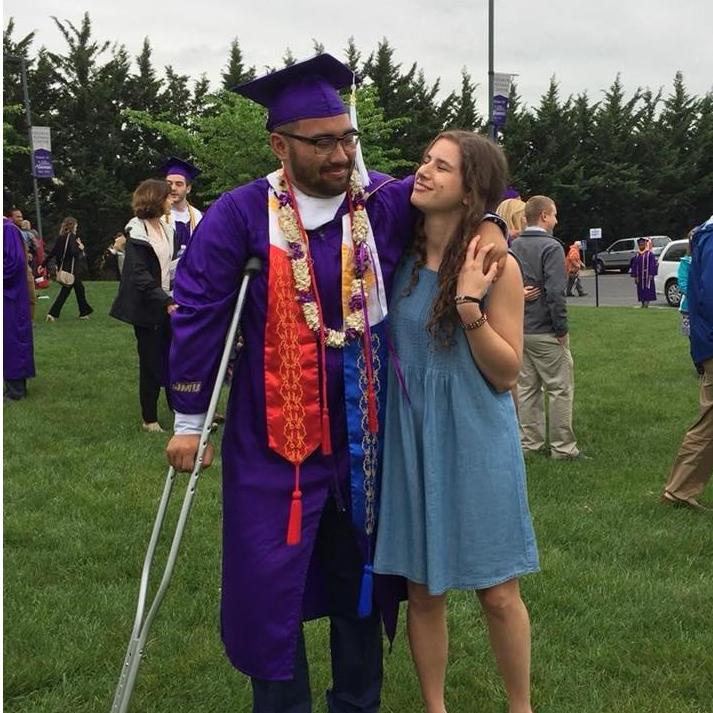 Madison being AJ's crutch, in more ways than on, at his graduation in May 2018.