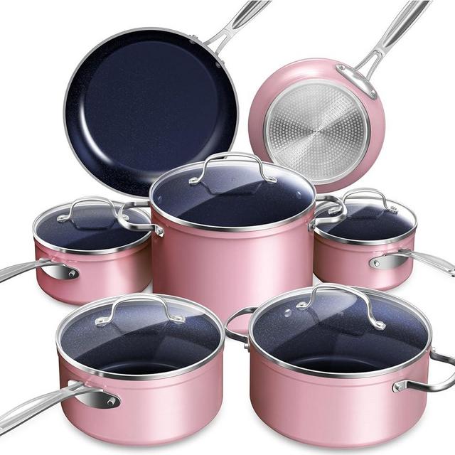 Nuwave Healthy Duralon Blue Ceramic Nonstick Coated Cookware Set, Diamond Infused Scratch-Resistant, PTFE & PFOA Free, Oven Safe, Induction Ready & Evenly Heats, Tempered Glass Lids & Stay-Cool Handle