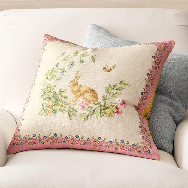 Spring Garden Bunny Printed Pillow Cover, Multi, 20"