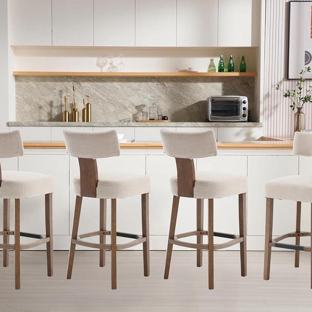 RIVOVA 30” Bar Stools Set of 4 Counter Height Bar Stools Modern Kitchen Barstools with Back and Solid Wood Legs, Farmhouse Upholstered Island Chairs Countertop Bar Chairs, Beige