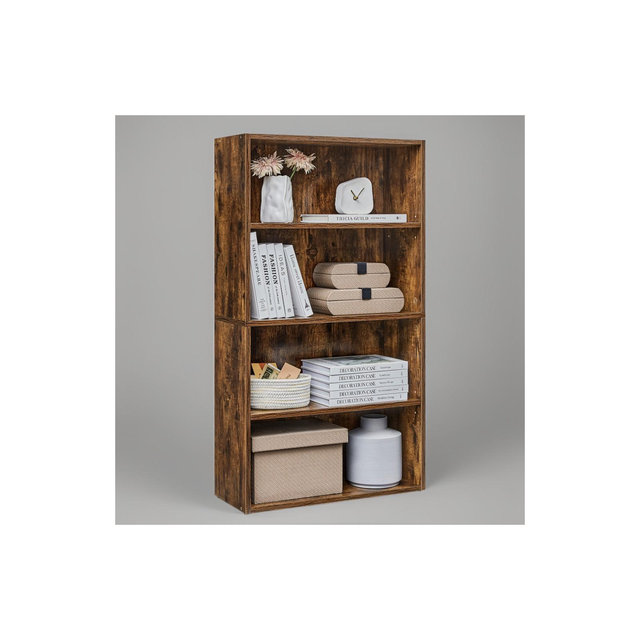 4-Tier Bookshelf, 23.6 Inches Wide, Open Bookcase with Adjustable Storage Shelves, Floor Standing Unit, Rustic Brown