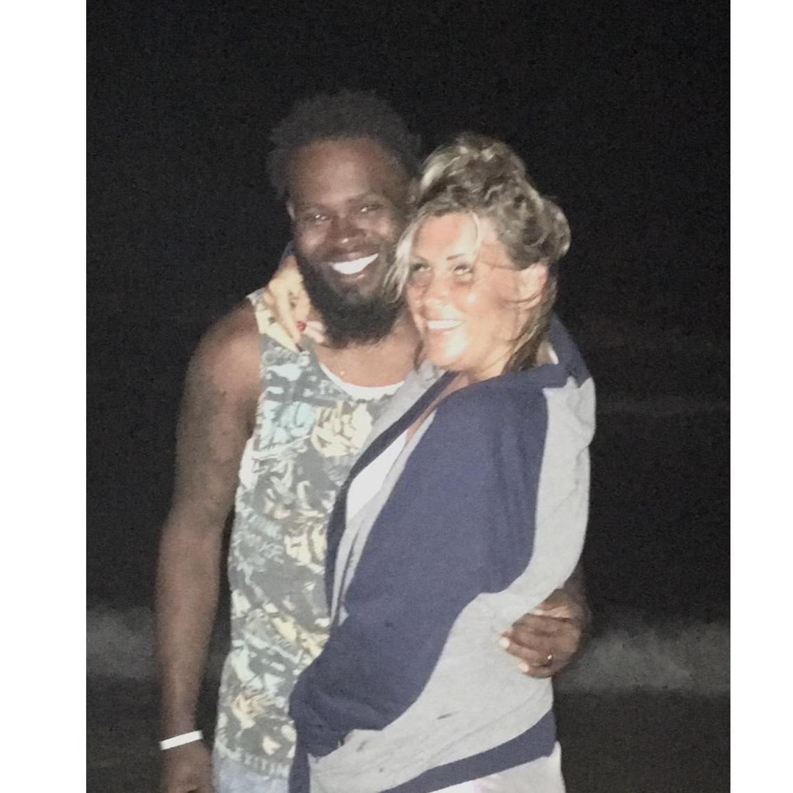 Our first family vacation, night stroll on beach in Alabama