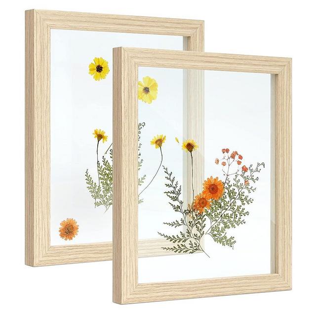 Sonefreiy Floating Picture Frames 8x10 Set of 2, Wooden Photo Frame Double Glass Pressed Flower Frames 5x7 Wall & Tabletop Display Photo or Postcard, Wedding Family Gifts