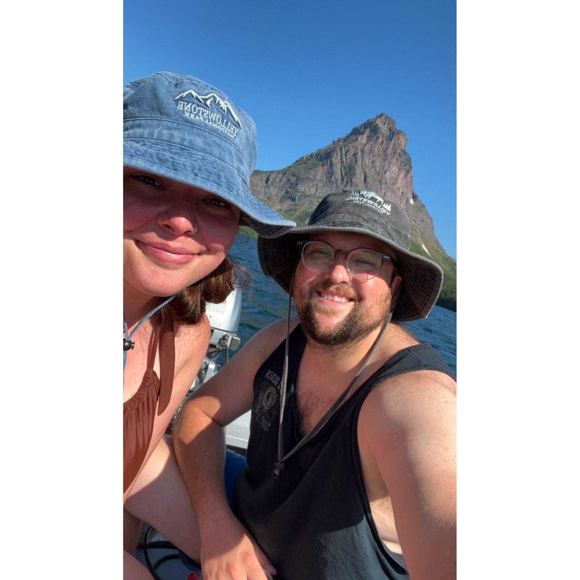 On a boat with Tori in Two Medicine Lake in Glacier National Park