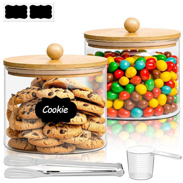 ComSaf Half Gallon Cookie Jar, Large Glass Jar with Lid Set of 2, 64 OZ Glass Food Storage Containers, Flour Sugar Storage Containers for Candy Cereal Nuts Beans, Canisters Sets for The Kitchen