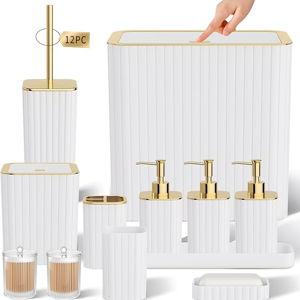 Bathroom Accessory Set - Bathroom Set, 12PC Bathroom Accessories Set, White Bathroom Accessories Set, Mini Trash Can, Toilet Brush, Trash Can & Soap Dispenser