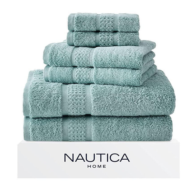 Nautica - 6 Piece Bath Towels, Absorbent & Fade Resistant Cotton Towel Set, Fashionable Bathroom Decor (Oceane Turquoise, 6 Piece)