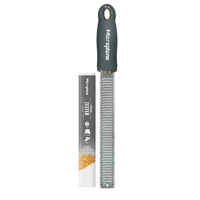 Microplane Premium Zester Grater in After Dark Gray | Lemon Zester tool, Hard Cheese & Vegetable Grater | For Citrus, Parmesan Cheese, Garlic, Ginger, Nutmeg | Fine Stainless Steel Blade, Made in USA